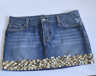 Abercrombie Ezra Fitch Mini Skirt Jr 5/6 Blue Denim Jean Mother Pearl Buttons