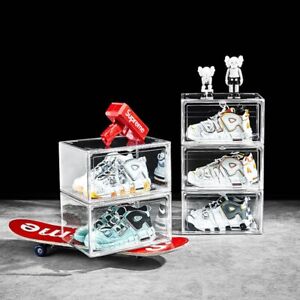 Magnetic Shoe Storage Box Drop Side Clear Sneaker Case Stackable Container