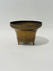 Vintage Brass Planter Pot Container With Feet & Leaf Detail Great Patina