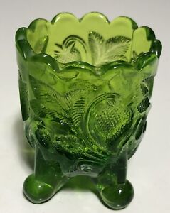 Vintage Green Glass Toothpick Holder Strawberry Design 4 Feet