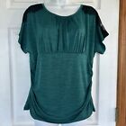 AGB Women’s Green Laced Blouse Women's SZ L Empire Waist Cinched Sides Stretch