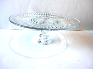 Vintage round  glass  CAKE stand plate pedestal 10 inch with 2.5