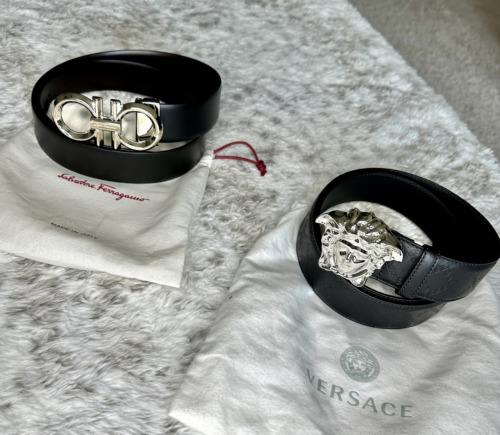Authentic Versace silver Medusa black Leather Belt size 90 / 36