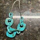 Teal Turquoise Resin Swirl Linked Circles Ovals Necklace Chain