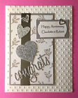 Wedding Anniversary Card with Silver Hearts Personalized Names & Verse Inside