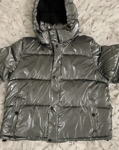BCBG Paris Womens Silver Puffer Coat Jacket Full Zip, Size XL NWOT