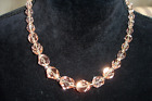 Vintage Lovely CZECHO Marked Pink Peach Graduated Faceted Crystal Beads Necklace
