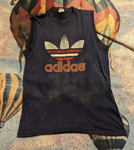 Vintage 80S ADIDAS muscle top Tank Top Shirt L Made In USA HIP HOP TREFOIL