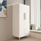 Wood Wardrobe Armoire Closet 2 Door White Bedroom Storage Cabinet w/ 2 Drawers