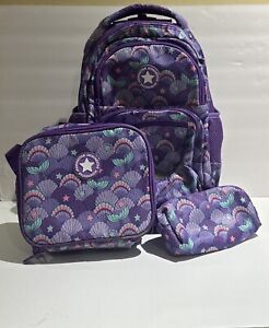 Jasminestar Rolling Backpack 18inch with Lunch Bag and Pencil Case (Purple)