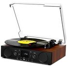 Vinyl Record Player Bluetooth with Speakers USB Recording FM Radio Vintage Wood
