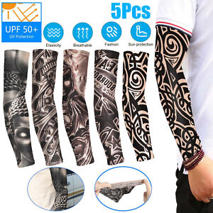 5Pcs Men Women Fake Temporary Arm Tattoo Sleeves Sport Cool Sun Protection Cover