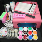 UV Lamp Pink w/12 Color UV Gel Acrylic Nail Art Tips Brush Tool Kits Set Pro 36W