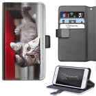 Grey Kitten Cat PU Leather Wallet Phone Case;Side Flip Case;Cover
