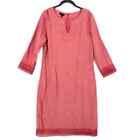 Talbots Shift Dress Women's 6 Pink Linen Crochet Zip V Neck 3/4 Sleeve Pockets