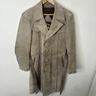 Vintage Colony Western Suede Leather Long Men 40 Trench Coat Jacket Belted