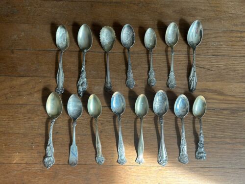 New ListingScrap Or Not Mixed Lot Of 15 Sterling Silver .925 Spoons Some Souvenir 302g