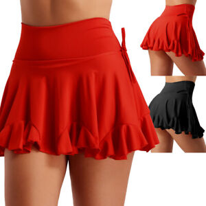 Womens High Waist Pleated Mini Skater Skirt Latin Tango Salsa Rumba Dance Skirts