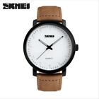 Mens Unique Analog Business Casual Leather Band Dress Wrist Watch White/Brown
