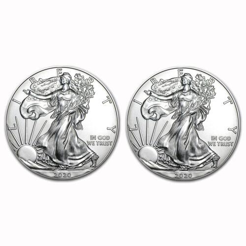 Lot of 2 2020 $1 American Silver Eagle Brilliant Uncirculated