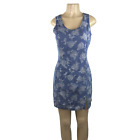 Y2K Mini Dress Size 10 Vintage Denim Slit Floral Grunge Sleeveless Sundress 90s