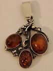 Vintage Baltic Amber Sterling Silver Necklace Pendant 1.3
