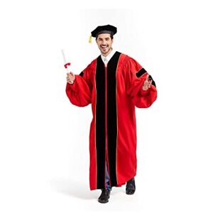 Premium Doctoral Tam Gown for Faculty Professor PhD Graduates Golden Trim Unisex