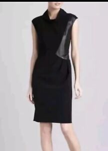 *$568 Lafayette 148 Woman’s Size 16 Black Dress Sleeveless Leather Trim