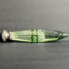 Antique Victorian Green Faceted Cut Glass Lay Down Perfume Bottle Sterling Cap