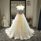 Colorful Rainbow Wedding Dresses Strapless Tulle 3D flowers A Line Bridal Gowns