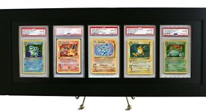 Pokemon Card Frame/Display w/ FIVE PSA or CGC Graded Card Openings-Black Design