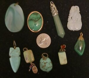 GEMSTONES LOT OF 9 GREEN AND TURQUOISE VINTAGE