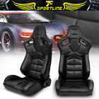 Universal Reclinable Racing Seat Muscle Style + Dual Slider x2 Black PU Leather