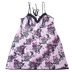 Vintage Babydoll Short Mini Slip Dress Tie-Back Satin Size XL Skinny Straps Lace