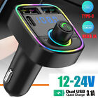 Bluetooth5.0 Car Wireless FM Transmitter Adapter 2 USB PD Charger AUX Hand-Free