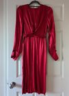 MANGO Midi Dress Women Red /Long sleeve / XS/ Slit/ Belt/ NWT