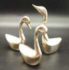 Vintage Set Of 3 Small Brass Swans Birds Figurines Mid Century MCM