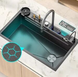 Genius Digital Display Waterfall Kitchen Sink Large Single Slot Stainless Steel