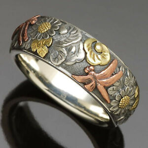 Dragonfly& Flower Fashion 925 Silver Ring Party Gift Women Jewelry Sz 5-10