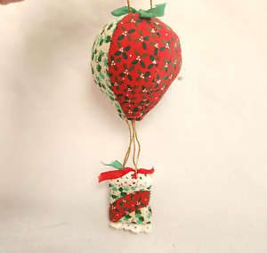 Vintage Quilt Patchwork Hot Air Balloon Christmas Ornament Russ Berrie Holly
