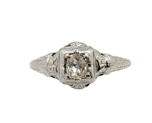 Vintage 1910s 18kt White Gold Old European Cut Diamond Engagement Ring Sz 5.75