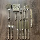 Vintage 12 Piece Set Of Forks, Knives And Serving Pieces. Unmarked Silverware.