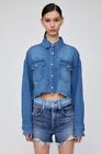 MOUSY Vintage MEDINA CROPPED SHIRT Blue Denim Oversized button down XS perfect￼