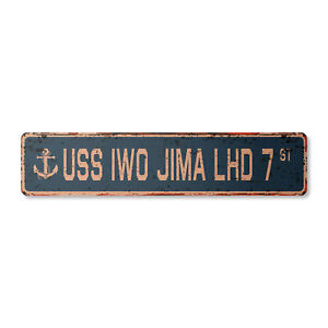 USS IWO JIMA LHD 7 Vintage Street Sign us navy ship veteran sailor rustic gift