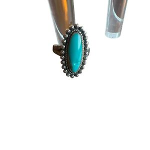 Vintage Turquoise Silver Ring Beading Approx Size 7