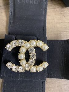 Authentic Chanel Classic Crystals & Pearl Brooch