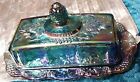 HARVEST GRAPE BUTTER DISH WITH LID INDIANA GLASS BLUE IRIDESCENT CARNIVAL GLASS