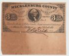 1860 Mecklenburg County (Charlotte, NC) $3.50 Bond Coupon - Fine - Rare