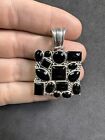 17.6g Vintage Sterling Silver 925 Black Onyx Cluster Pendant Jewelry lot H