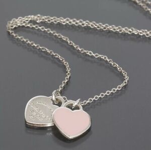 TIFFANY & Co. Return to Mini Double Pink Heart Pendant Necklace